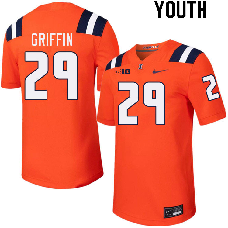 Youth #29 TJ Griffin Illinois Fighting Illini College Football Jerseys Stitched-Orange